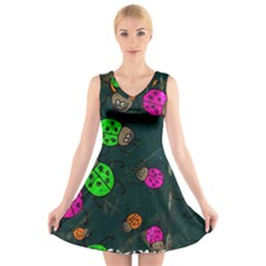 Abstract Bug Insect Pattern V-neck Sleeveless Skater Dress