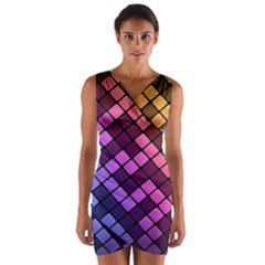 Abstract Small Block Pattern Wrap Front Bodycon Dress
