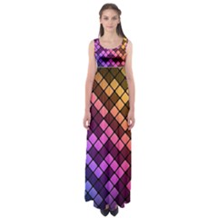 Abstract Small Block Pattern Empire Waist Maxi Dress