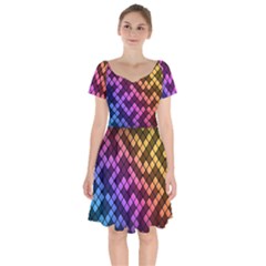 Abstract Small Block Pattern Short Sleeve Bardot Dress by BangZart