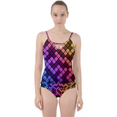 Abstract Small Block Pattern Cut Out Top Tankini Set