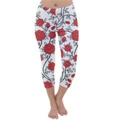 Texture Roses Flowers Capri Winter Leggings 