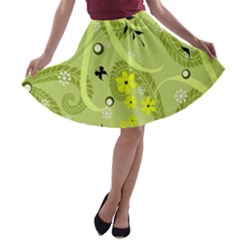 Flowers On A Green Background                            A-line Skirt by LalyLauraFLM