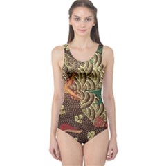 Art Traditional Flower  Batik Pattern One Piece Swimsuit