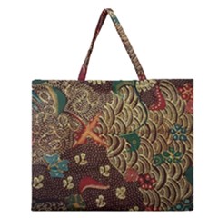 Art Traditional Flower  Batik Pattern Zipper Large Tote Bag
