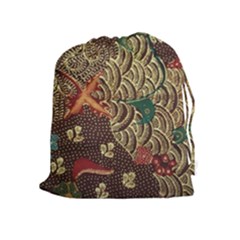 Art Traditional Flower  Batik Pattern Drawstring Pouches (extra Large)