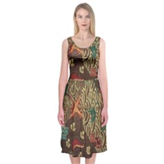 Art Traditional Flower  Batik Pattern Midi Sleeveless Dress