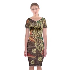 Art Traditional Flower  Batik Pattern Classic Short Sleeve Midi Dress