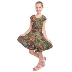 Art Traditional Flower  Batik Pattern Kids  Short Sleeve Dress