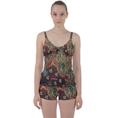 Art Traditional Flower  Batik Pattern Tie Front Two Piece Tankini by BangZart