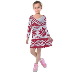 Crimson Knitting Pattern Background Vector Kids  Long Sleeve Velvet Dress