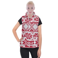 Crimson Knitting Pattern Background Vector Women s Button Up Puffer Vest by BangZart