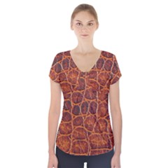 Crocodile Skin Texture Short Sleeve Front Detail Top