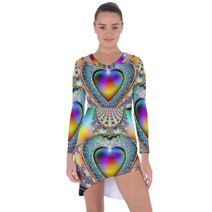 Rainbow Fractal Asymmetric Cut-Out Shift Dress