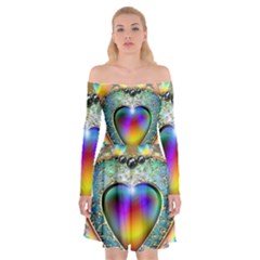 Rainbow Fractal Off Shoulder Skater Dress