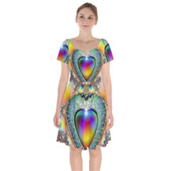 Rainbow Fractal Short Sleeve Bardot Dress