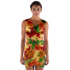 Autumn Leaves Wrap Front Bodycon Dress