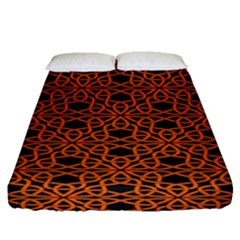 Triangle Knot Orange And Black Fabric Fitted Sheet (queen Size)