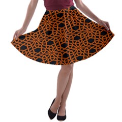 Triangle Knot Orange And Black Fabric A-line Skater Skirt