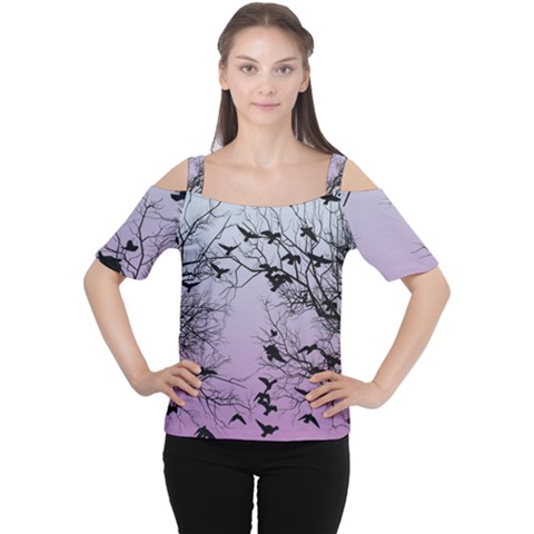 Crow Flock  Cutout Shoulder Tee by Valentinaart