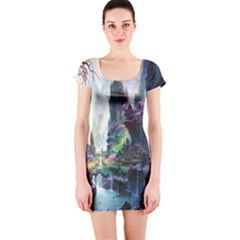 Fantastic World Fantasy Painting Short Sleeve Bodycon Dress