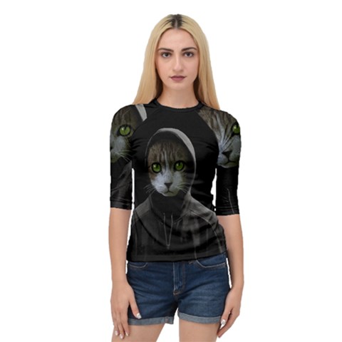 Gangsta Cat Quarter Sleeve Tee by Valentinaart