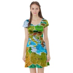 World Map Short Sleeve Skater Dress