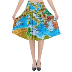 World Map Flared Midi Skirt by BangZart