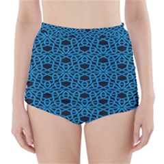 Triangle Knot Blue And Black Fabric High-waisted Bikini Bottoms