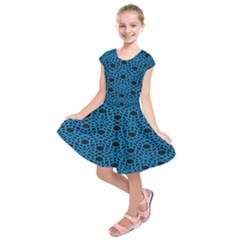 Triangle Knot Blue And Black Fabric Kids  Short Sleeve Dress