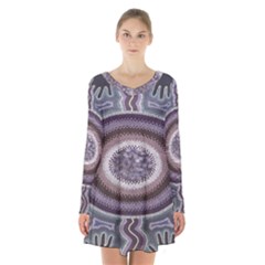 Spirit Of The Child Australian Aboriginal Art Long Sleeve Velvet V-neck Dress