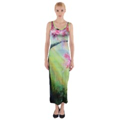 Forests Stunning Glimmer Paintings Sunlight Blooms Plants Love Seasons Traditional Art Flowers Sunsh Fitted Maxi Dress