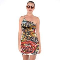 Flower Art Traditional One Soulder Bodycon Dress
