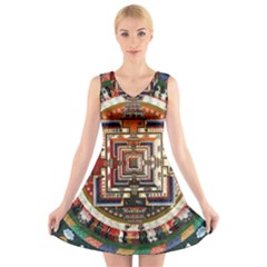 Colorful Mandala V-neck Sleeveless Skater Dress