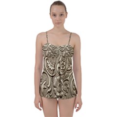 Golden European Pattern Babydoll Tankini Set by BangZart