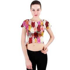 Rose Color Beautiful Flowers Crew Neck Crop Top