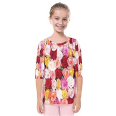 Rose Color Beautiful Flowers Kids  Quarter Sleeve Raglan Tee