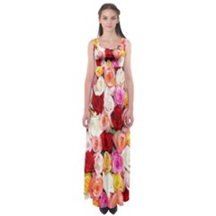 Rose Color Beautiful Flowers Empire Waist Maxi Dress