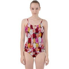 Rose Color Beautiful Flowers Cut Out Top Tankini Set