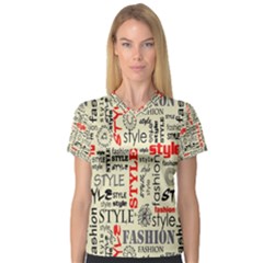 Backdrop Style With Texture And Typography Fashion Style V-neck Sport Mesh Tee