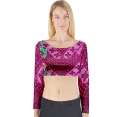 Pink Batik Cloth Fabric Long Sleeve Crop Top