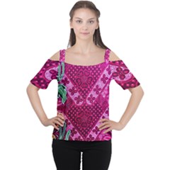 Pink Batik Cloth Fabric Cutout Shoulder Tee