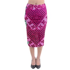 Pink Batik Cloth Fabric Midi Pencil Skirt