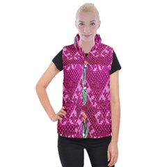 Pink Batik Cloth Fabric Women s Button Up Puffer Vest