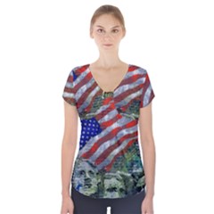 Usa United States Of America Images Independence Day Short Sleeve Front Detail Top by BangZart