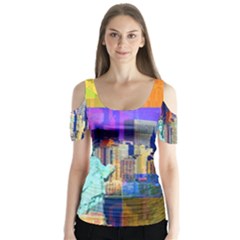 New York City The Statue Of Liberty Butterfly Sleeve Cutout Tee 