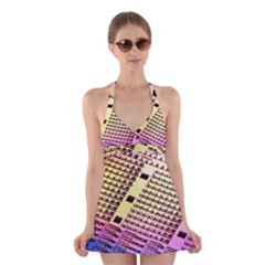 Optics Electronics Machine Technology Circuit Electronic Computer Technics Detail Psychedelic Abstra Halter Swimsuit Dress