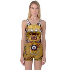 Chinese Dragon Pattern One Piece Boyleg Swimsuit