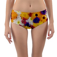 Colorful Flowers Pattern Reversible Mid-Waist Bikini Bottoms