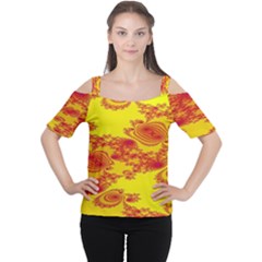 Floral Fractal Pattern Cutout Shoulder Tee